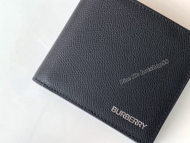 Burberry專櫃新款男士短夾錢包 巴寶莉黑色小牛皮對折短夾 yxb1020